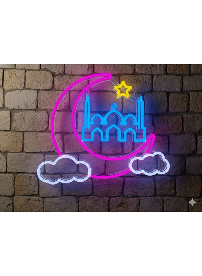 Moon and Mosque Neon Light Sign – Islamic Wall Decor for Ramadan, Eid, and Home Ambiance - Image 2